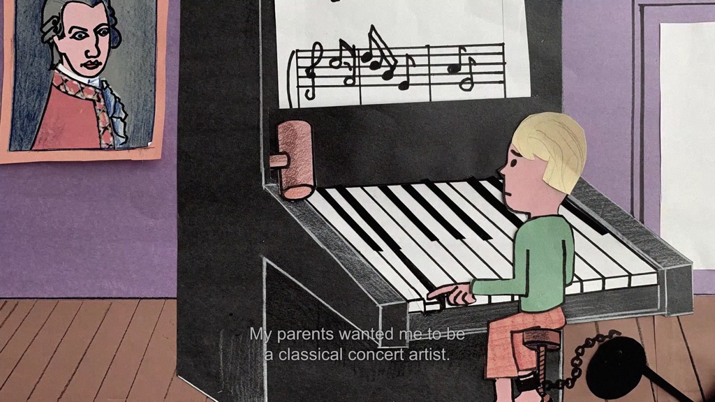 Image tirées d'un film d'animation représentant un pianiste